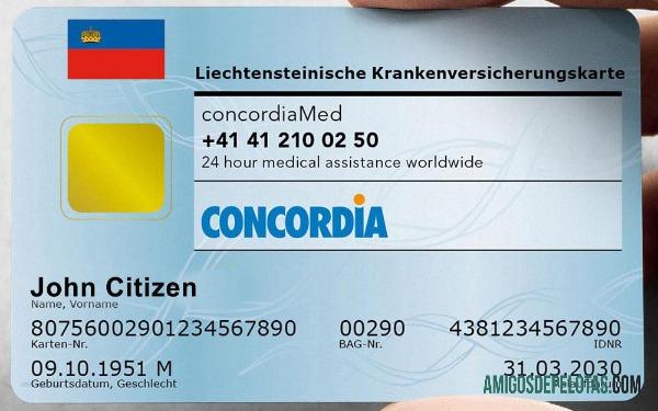 Cartão de seguro de saúde do Liechtenstein modelo